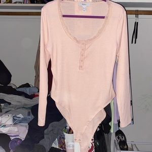 blush pink long sleeve body suit
